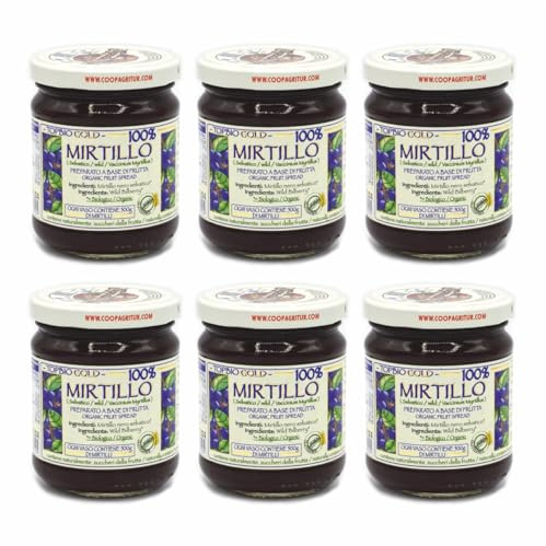 Agritur - Composta di Mirtillo 100% Biologica, Senza Zuccheri Aggiunti, Naturale e Artigianale, Ideale per Colazione e Merenda, Perfetta come Condimento per Dolci, Pack 6×210 g