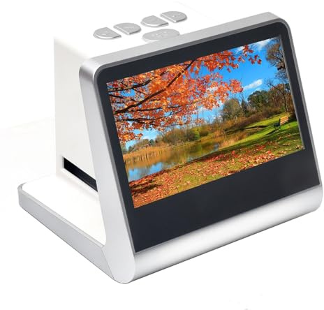 Film Slide Scanner - Mini Projector with 5-Inch LCD Screen, Converts 35mm, 135, 110, 126, Super 8 Films/Slides/Negatives to JPEG Photos, Fast Conversion, Adjustable Brightness