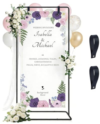 DICOSMETIC Support de plaque de bienvenue réglable pour mariage, chevalet noir avec 2 rubans de suspension, support de table de mariage, support pour fête, fête prénatale, cérémonie
