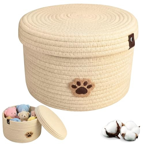 Canasta de almacenamiento tejida con tapa, canastas de cuerda de algodón para almacenamiento de juguetes de peluche para guardería, cesta de almacenamiento redonda con tapa para libros, juguetes