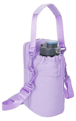MUU Sac de transport pour bouteille d'eau avec poche pour téléphone et sangle d'épaule réglable, porte-bouteille isotherme pour la randonnée, la marche, les voyages et le camping (Violet)