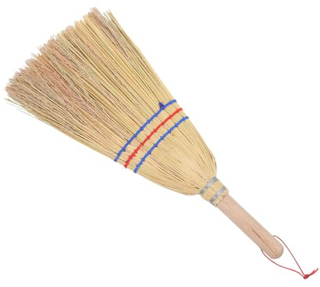 NOLITOY Scopa per Uso Esterno con Setole di Paglia Naturali, Manico Corto in Legno, Spazzola da 18 Pollici per Pulizia Giardino, Garage, Balcone e Cortile, Setole ad Asciugatura Rapida