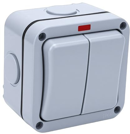 KIMISS Interruptor de Luz a Prueba de Agua IP66 20A - Control de 2 Vías de Entrada Dual para Uso Exterior con Luz Indicadora