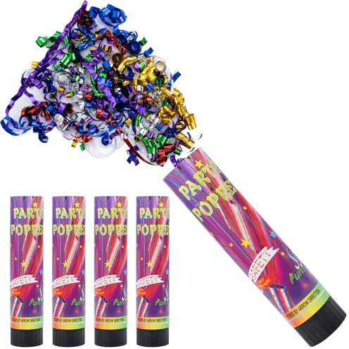 DRERIO Pack of 4 Twist Confetti Poppers, 20cm Colour Party Cannons No Compressed Gas for Wedding Anniversary Christmas New Year Celebrations