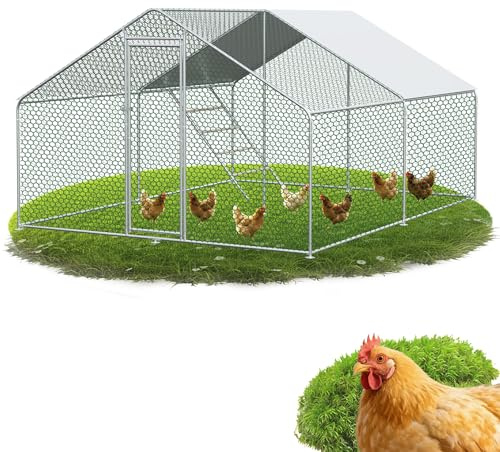 Metal Freilaufgehege Hühnerstall 12 m² Lauffläche, Hühnergehege mit Wasserdichtetem PE-Tuch, Stützstange und Sicherheitsschloss Voliere Gehege mit Auslauf für Hühner, Kaninchen und Verschiedene 3×4×2M