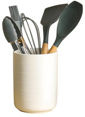 CompadreBol Soporte para Utensilios de Cocina de Cerámica, Porta Utensilios de Cocina, Soporte de Cerámica para Cucharón, Cuchillos y Tenedores (Blanco)