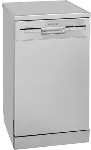 Exquisit® Lavavajillas 45Cm, Clase E, Color Plateado, 9 Servicios, 6 Programas, Cesto Regulable, Funciones Extra Seco y Media Carga, Interior Inox, Consumo 70 kWh/año, Medidas 84,5x44,8x60 Cm.
