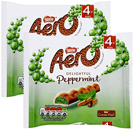 Nestle Aero Peppermint Bubbly Bar, 2-pack, 4 x 27 g (216 g) – chokladkaka med luftig mintfyllning
