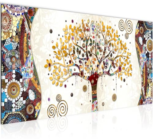 Runa Art Wandbild Gustav Klimt Baum des Lebens 1 Teilig 100 x 40 cm Modern Bild auf Vlies Leinwand Abstrakt Baum Wohnzimmer Bunt 004612a