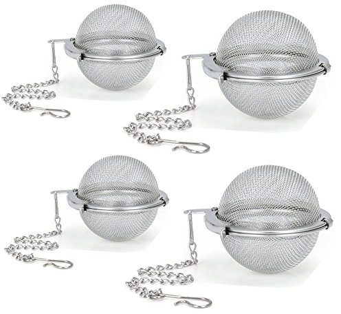 4 Stück Tee-Eier aus Edelstahlgeflecht, für losen Tee, Kräuter-Sieb, fest verschließbares Tee-Ei, Tee-Filter mit Haken-Kette, 2 Größen