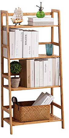 soges Bücherregal mit 4 Etagen Bambus Leiter Bücherregal Pflanzenregal Ständer Halter Bad, Küche, Balkon, Arbeitszimmer, Wohnzimmer,48 * 30 * 119 cm