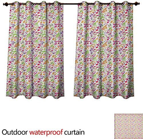 Anshesix Music Home Patio Outdoor Curtain Inspirational Sound Vibes Theme Sonic Rhythm Melody Cheerful Musical Notes Print W108 x L72(274cm x 183cm)