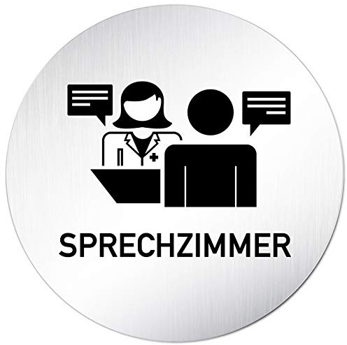 Kinekt3d Leitsysteme XXL Türschild • Ø 100 mm rund • Schild Sprechzimmer Ärztin 002 • aus veredeltem Aluminium Vollmaterial (eloxiert) • geschliffene Edelstahloptik • 100% Made in Germany