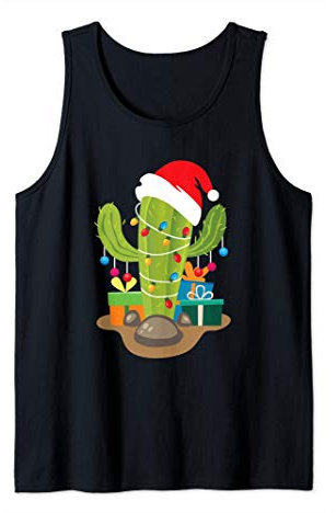 Cactus Árbol de Navidad Luces de Navidad Navidad Santa Mexic Camiseta sin Mangas