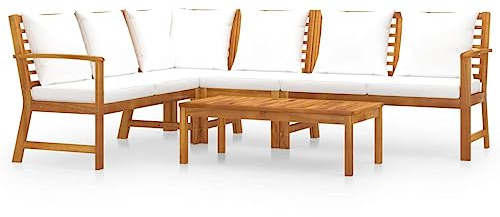 vidaXL 5-TLG. Garten-Lounge-Set mit Auflagen Creme Massivholz Akazie