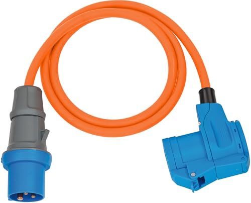 Brennenstuhl Camping CEE-Adapterleitung mit CEE-Stecker und Winkelkupplung inkl. Schutzkontakt-Kombisteckdose (1,5m Kabel in orange, 230V/16A, Einsatz im Außenbereich, Made in Germany) | CEE-Stecker und Winkelkupplung inkl. Schutzkontakt-Kombisteckdose, Einsatz im Außenbereich, Made in Germany