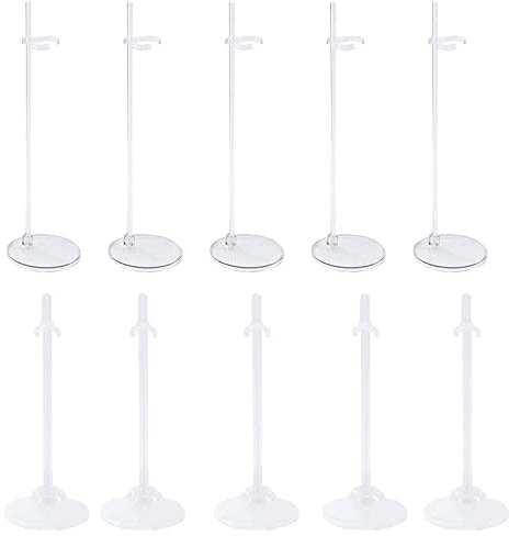 10 Stücke Puppenständer, Verstellbar Puppenständer, Transparenter Puppenständer, für Puppenregal verwendet, Teddy, Ultraman usw(2 Farben)