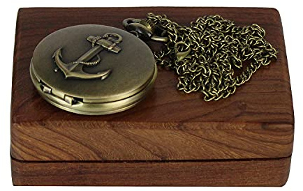 ARTVARKO Antike Metall Medaillon Taschenuhr Lange Kette mit römischen Zahlen für Frauen Männer Schmuck Halskette mit Holzbox, bronze, Standard, Antik-Optik