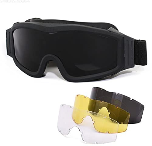 Fencelly Taktische Schutzbrille mit 3 austauschbaren Gläsern, Outdoor-Sport, Militär, Airsoft, Nachtsicht, Schlagfestigkeit, sichere Brille Reiten und Radfahren
