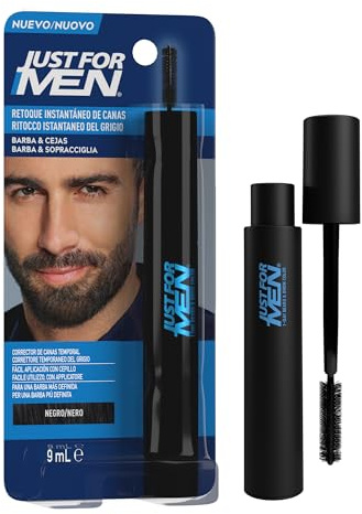 Just For Men Ritocco Istantaneo Per Barba e Sopracciglia Nero 9 ml Copertura Immediata dei Peli Grigi Ritocco Naturale Applicatore di Precisione Ritocco Rapido Uomo