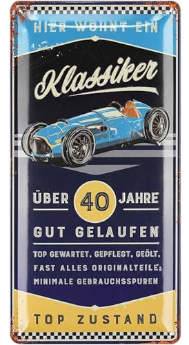LANOLU Retro Blechschild 40 Geburtstag Schild - 40 JAHRE KLASSIKER - Alternative zur Geburtstagskarte 40 - witziges Geschenk 40 Geburtstag Mann, Metallschild, 17x34cm