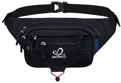 WATERFLY Bauchtasche Gürteltasche Damen und Herren Sport Hüfttasche für Laufen Fitness Joggen Wandern (Schwarz)