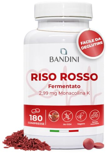 Bandini® LEVURE DE RIZ ROUGE de Monascus purpureus | 180 comprimés faciles à avaler (6 mois) 99,7mg de riz rouge - 2,9mg de Monacolin K | Sans additifs, Vegan et Sans OGM | Antioxydant
