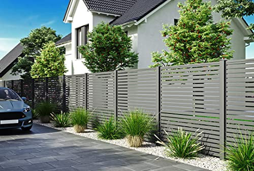 Moderner Lamellenzaun, Aluminium Sichtschutz Grau RAL 9007 (160 x 180 cm, Grau RAL 9007)
