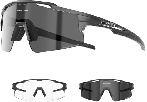 KAPVOE Fotocromatici Occhiali Da Ciclismo UV400 Protezione Occhiali Da Sole Sportivi Donne Uomini MTB Bicicletta Baseball Corsa Guida Pesca Golf Chiaro Nero 01