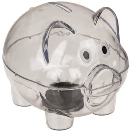Hucha Cerdito de plástico Transparente. Huchas Originales tamaño PEQUEÑO (10 x 8 x 8 cm) Infantiles con tapón. Hucha Ligera y Resistente. (Blanco)