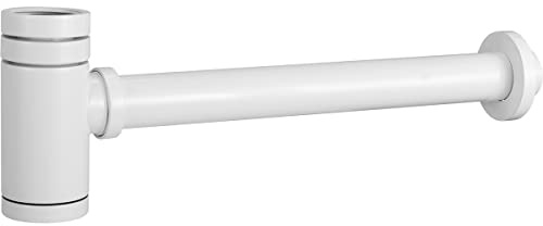 IMEX Siphon für Waschbecken oder Bidet, Ablaufgarnitur - Falle mit Reinigungsöffnung + Installationsanleitung - Designsiphon, Rohrsiphon (mattweiß)