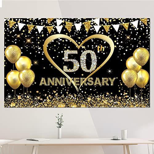 Striscione per il 50° anniversario di nozze, decorazione per il 50° anniversario di matrimonio per tavolo, giardino, muro, interno, esterno, sfondo, 180 * 115 cm