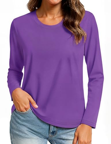 TACVASEN Long Sleeve Tops Tee Women Cotton Layering Shirt UK Light Purple M
