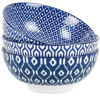 Selamica Ceramic Large Salad Bowls Set, 53 OZ Pho Bowls 8 Inch Soup Bowls for Kitchen, Large Serving Bowls for Ramen Pasta Fruit Dinner, Stackable & Sturdy, Set of 3, Vintage Blue