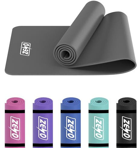 ZENO Yoga Mat | Yoga Mats for Women | Exercise Mat | Extra Thick Gym Mats for Pilates, Stretching, Resistance Workout & Therapy | Water Resistant | Triple Layer | 10mm Thick | FREE Carry Strap | Grey