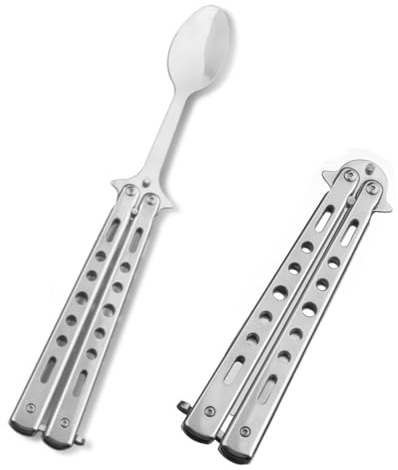 Luoyuanjia Cucchiaio a farfalla da campeggio, utensile pieghevole comodo cucchiaio da campeggio in acciaio inox utensili per cucina, barbecue, campeggio, viaggi all'aperto