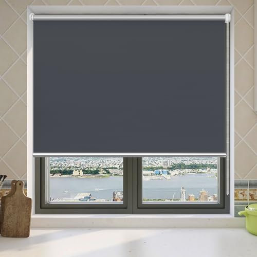 Verdunklungsrollo Ohne Bohren 115 x 170 cm Hitzeschutz und Sichtschutz Seitenzugrollo Verdunkelungs-Rollo Höhe Stufenlos Verstellbar für Fenster und Tür, Dunkelgrau