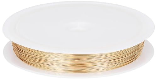 Beebeecraft Filo per Perline per Gioielli, Calibro 26, 0.4 mm, 50 Metri, Placcato In Oro 18K, 164 Piedi, Rotondo, Lucido, Resistente All'Appannamento, Pieghevole, con Bobina per Creazione di Gioielli