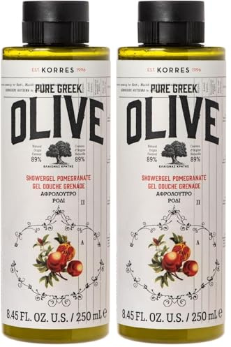 KORRES Olive Pomegranate feuchtigkeitsspendendes Duschgel für geschmeidige Haut, mit extra nativem Olivenöl, vegan, 250 ml (Packung mit 2)
