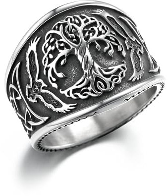 GTHIC Edelstahl-Wikinger-Ringe für Männer, Baum des Lebens, nordischer Rabe, keltischer Knoten-Ring für Frauen, Vintage-Amulett-Ring, Schmuck, Geschenk, Größe 13