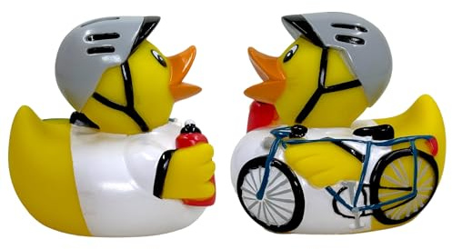 MIJOMA 2er Set Badeenten Badewannenspielzeug, Handbemalt & Latexfrei, Perfekt für Partys, Geburtstage, Weihnachten, Baby-Partys & Mehr – Tolle Badezimmerdekoration, 8 cm Hoch (Radfahrer)