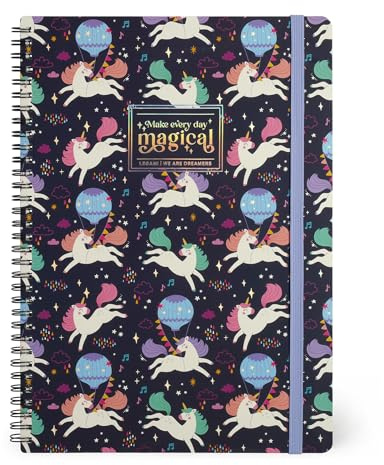 Legami - Quaderno a Righe con Spirale - Formato A4, Spiral Notebook Maxi, Contiene 1 Foglio di Adesivi, 160 Pagine Staccabili, in Carta FSC, Elastico di Chiusura, 21 x 29 cm, Tema Unicorn
