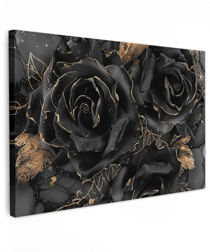 MuchoWow© Leinwandbild Groß XXL Dekoration Wohnzimmer Bilder Pictures Wall | 120x80 cm - Decoration Living Room Wohnungs Deko Moderne Bild Obsidian - Schwarz - Gold - Muster