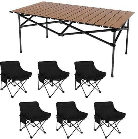 Klappbarer Campingtisch mit Stuhl-Set, Picknicktisch aus Karbonstahl, aufrollbare Tischplatte, tragbar, leicht, Campingmöbel-Set für Grillen, Garten, Wandern, Angeln