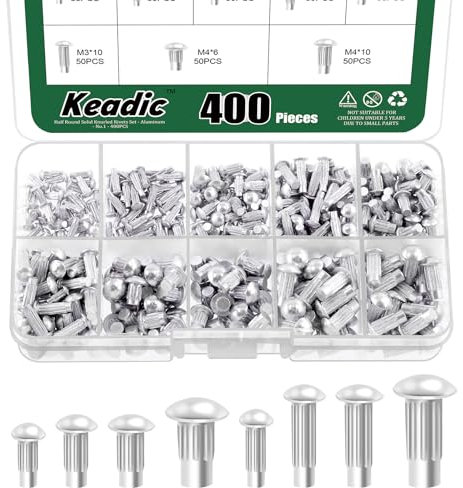 Keadic Juego de 400 remaches de aluminio sólido M2 M2.5 M3 M4, 6 mm, 8 mm, 10 mm, remaches de aluminio sólido para reparación de barcos, aviones, maquinaria de automóviles