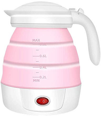 Bollitore elettrico per uso domestico in acciaio inossidabile Bollitore elettrico pieghevole Bollitore elettrico in silicone Mini bollitore elettrico portatile @ Regalo rosa Safehappy