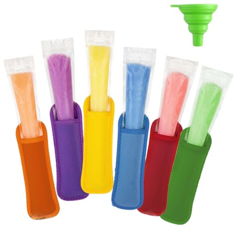 150 moldes de helado, 6 soportes de neopreno para helados caseros, reutilizables, para yogur, zumos y batidos, bolsa de agua con barra, sin BPA, con embudo