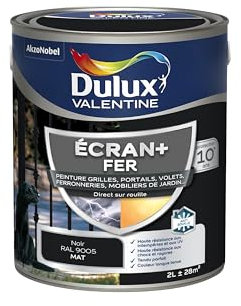 Dulux Valentine Peinture Ecran+ Fer Intérieur/Extérieur - Haute résistance aux intempéries, aux UV, chocs et rayures - Noir Mat 2 L