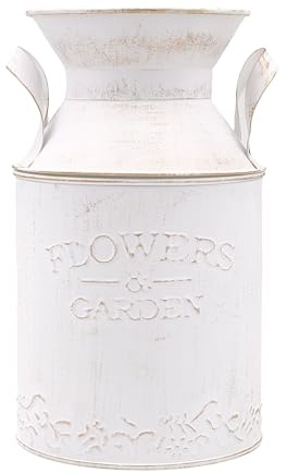 Hosley Metal White Milk Can 10 High Add Vintage Charm to Your Space with Rustic Farmhouse Decor and Versatile Home Accent Floral Arrangements