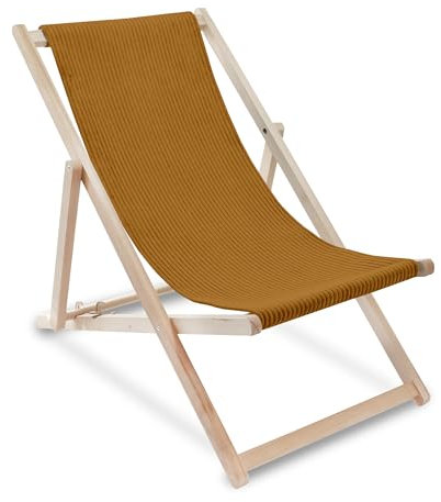 DreamRoots Liegestuhl Holz Klappbar Cord-Gewebe aus Buchenholz, bis 130 kg belastbar, 3-Fach verstellbare Rückenlehne für Garten oder Terrasse